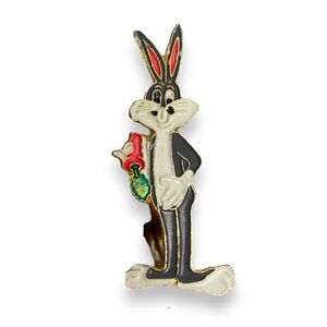 Looney Tunes Bugs Bunny Brooch 2" Pin‎ Goldtone Enamel Warner Bros VTG C14Q